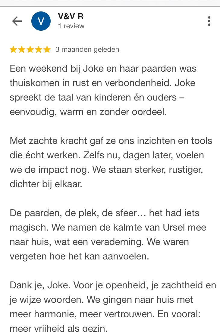 positieve review over de ouder kind retraite